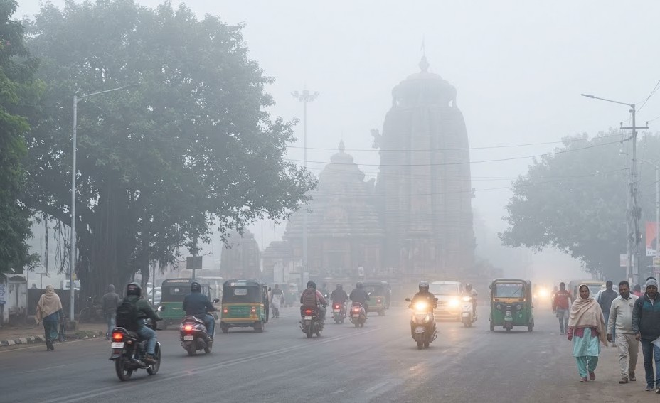 Winter Arrives in Bhubaneswar as Dense Fog Engulfs City; Visibility Takes a Hit